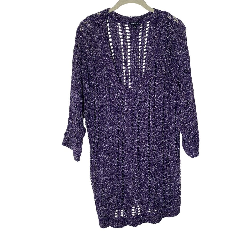 Torrid 2 Crochet Open Knit Sweater Womens Plus Size 2X PurpleTopper Festival‎